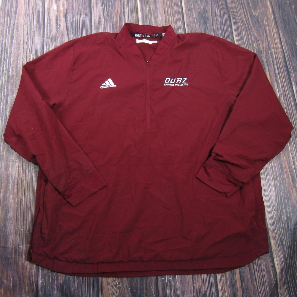 Adidas Jacket Mens 2XL Red 1/4 Zip Windbreaker Pullover Stand-Up Collar